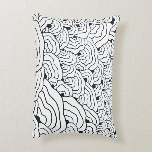 Monochrome Wave Pattern,  Modern Abstract Line Art アクセントクッション (裏面(縦))
