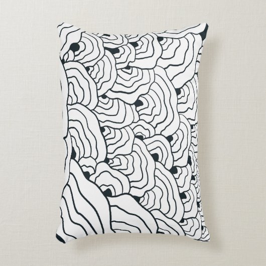 Monochrome Wave Pattern,  Modern Abstract Line Art アクセントクッション (正面(垂直))