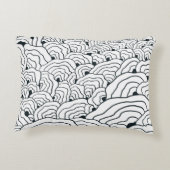 Monochrome Wave Pattern,  Modern Abstract Line Art アクセントクッション (裏面)