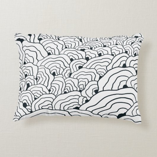 Monochrome Wave Pattern,  Modern Abstract Line Art アクセントクッション (裏面)
