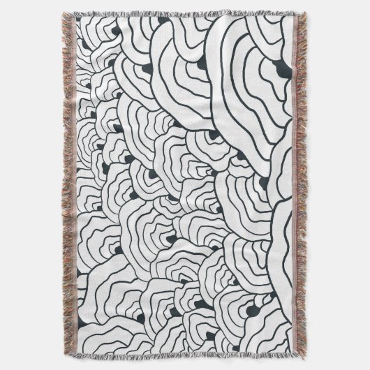 Monochrome Wave Pattern,  Modern Abstract Line Art スローブランケット (正面縦)