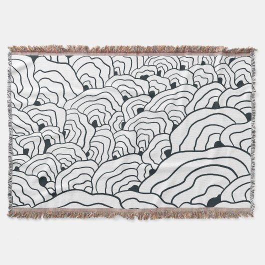 Monochrome Wave Pattern,  Modern Abstract Line Art スローブランケット (正面)