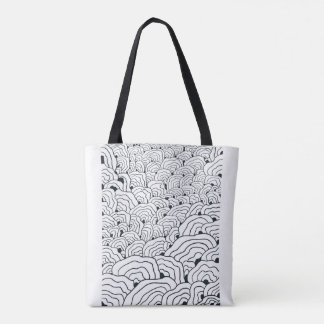 Monochrome Wave Pattern,  Modern Abstract Line Art トートバッグ