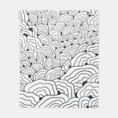Monochrome Wave Pattern,  Modern Abstract Line Art フリースブランケット (正面)