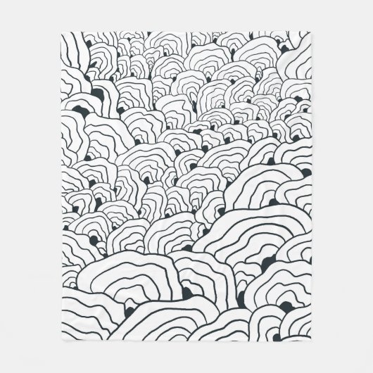 Monochrome Wave Pattern,  Modern Abstract Line Art フリースブランケット (正面)