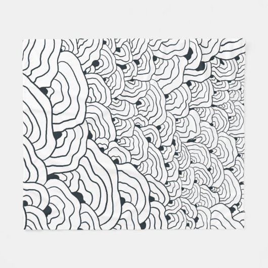Monochrome Wave Pattern,  Modern Abstract Line Art フリースブランケット (正面(横))