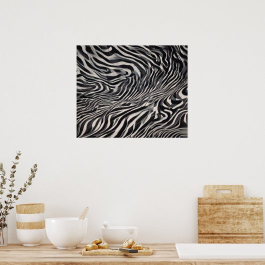 Monochrome Zebra Stripe Flow Abstract Pattern ポスター (キッチン)