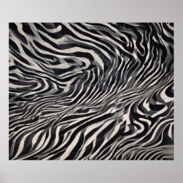 Monochrome Zebra Stripe Flow Abstract Pattern ポスター
