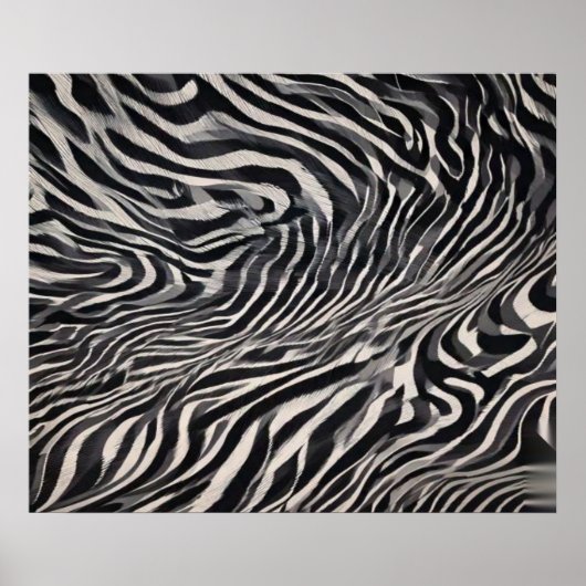 Monochrome Zebra Stripe Flow Abstract Pattern ポスター (正面)