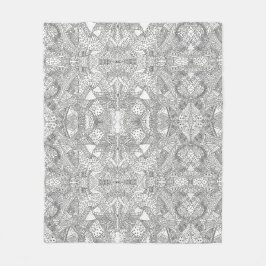 monocrome Symmetrical Doodle Mandala Black & White フリースブランケット