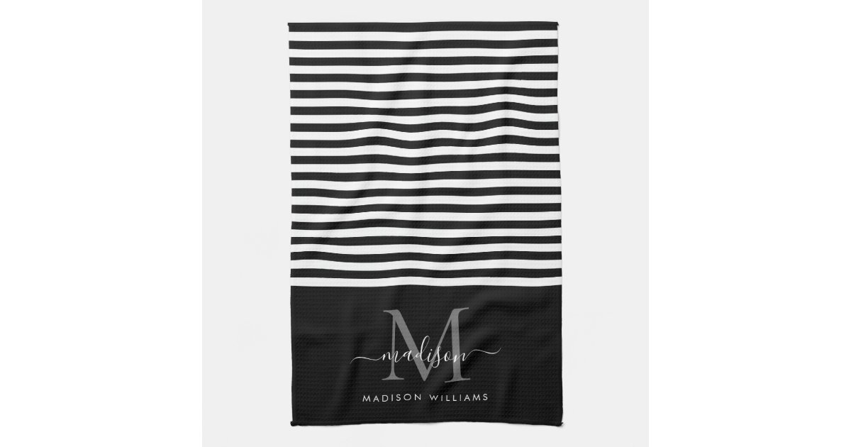 Monogram白黒ストライプスクリプト名 キッチンタオル Zazzle Co Jp Monogram白黒ストライプスクリプト名 キッチンタオル Zazzle Co Jp