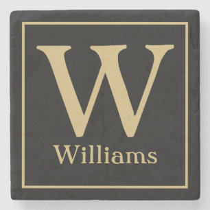 MONOGRAMと家族の姓(黒) ストーンコースター