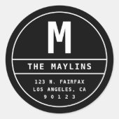 Monogramによるカスタマイズ可能な差出人住所ラベル ラウンドシール (正面)