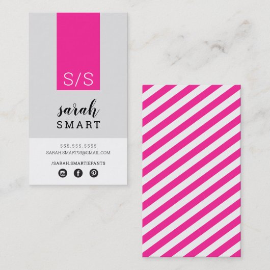 MONOGRAMイニシャルタブモダンブラックピンクグレー 名刺 (正面/裏面)