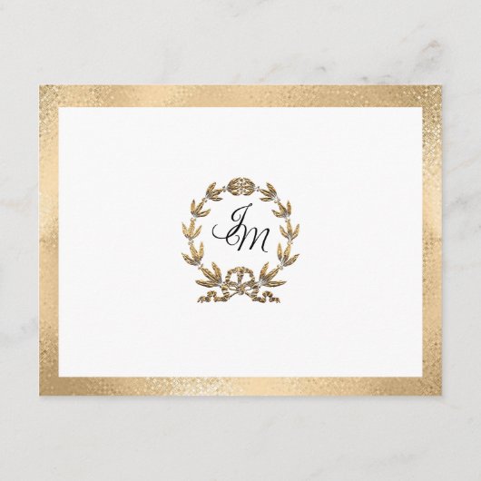 Monogramエレガントスクリプト金ゴールド結婚の詳細 エンクロージャーカード (裏面)