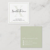 MONOGRAMスクリプエレガントトモダンミニマルセージ緑 スクエア名刺 (正面/裏面)