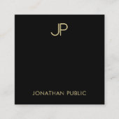 Monogramテンプレートエレガントブラックと金ゴールド スクエア名刺 (正面)