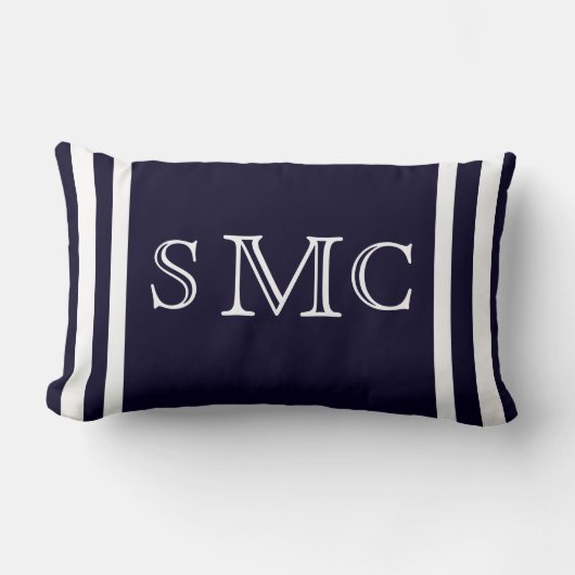 MONOGRAMネイビ無地のー・ブルーとホワイト・プレーン・ピロー ランバークッション (正面)
