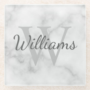 MonogramパーソナライズされたとName Marble Look ガラスコースター