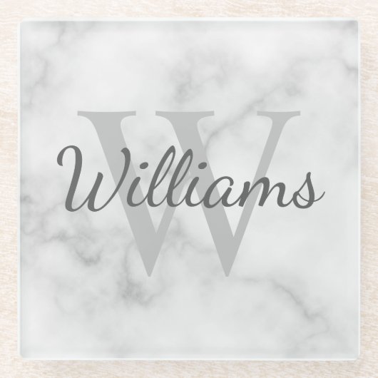 MonogramパーソナライズされたとName Marble Look ガラスコースター (正面)