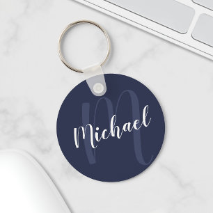 MonogramパーソナライズされたとName Navy Blue キーホルダー