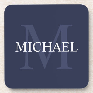 MonogramパーソナライズされたとName Navy Blue コースター