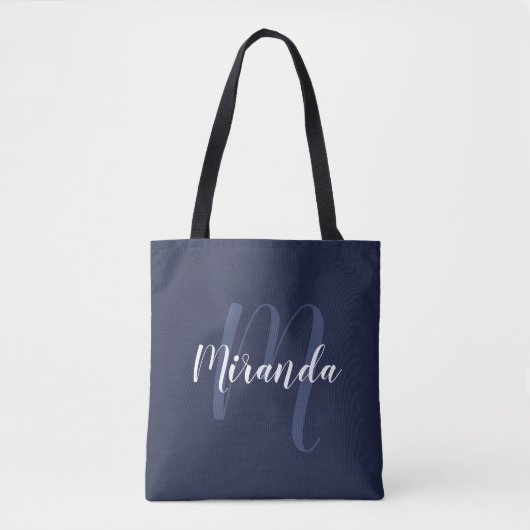 MonogramパーソナライズされたとName Navy Blue トートバッグ (正面)