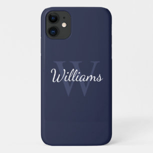 MonogramパーソナライズされたとName Navy Blue iPhone 11 ケース