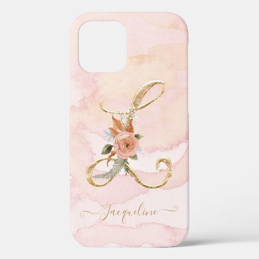 Monogramフローラ文字L金ゴールドスクリプトWatercolor Case-Mate iPhoneケース (裏面)