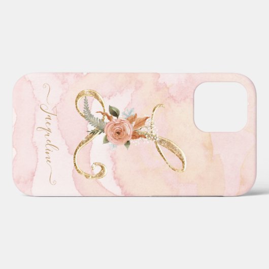Monogramフローラ文字L金ゴールドスクリプトWatercolor Case-Mate iPhoneケース (裏面 (横))