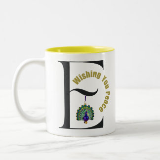 MonogramブラックレターEピーコックWishing You Peace ツートーンマグカップ