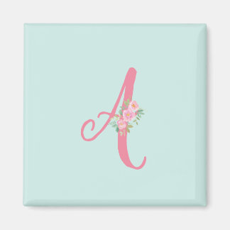 Monogramレパーソナライズされたターイニシャルフローラ マグネット