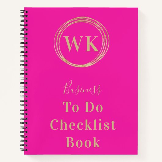 Monogramロゴピンクの金ゴールドビジネスTo Doチェックリスト ノートブック (正面)