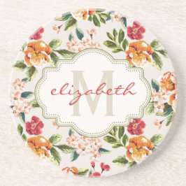 Monogramヴィンテージ水ビクトリアン色フローラ コースター