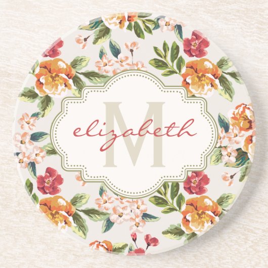 Monogramヴィンテージ水ビクトリアン色フローラ コースター (正面)