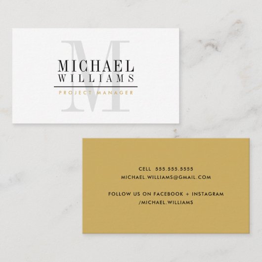 MONOGRAM名モダンシンプル男らし金ゴールド黒 名刺 (正面/裏面)