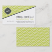 MONOGRAM斜めシェブロンパターンkiwiグリーングレー 名刺 (正面/裏面)