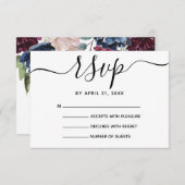 Monogram水色フローラRSVPカード 出欠カード (正面/裏面)