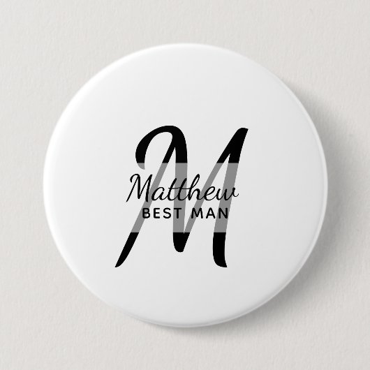 Monogram花婿介添人Groomsmen Groomsman名前の追加 缶バッジ (正面)