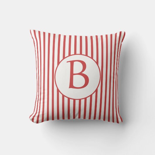Monogram赤と白のストライプ クッション (正面)
