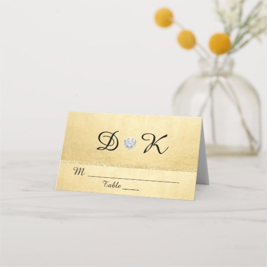 Monogram金ゴールド·ハート·ダ結婚イヤモンド プレイスカード (正面)