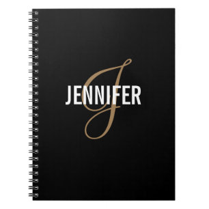 Monogram エレガント Black金ゴールドスクリプト名Notebook ノートブック
