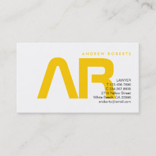 Monogram コンテンポラリー Yellow White Business Card 名刺