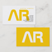 Monogram コンテンポラリー Yellow White Business Card 名刺 (正面/裏面)