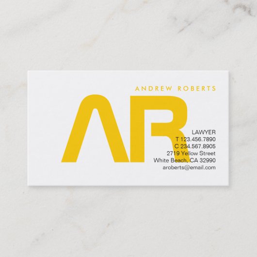 Monogram コンテンポラリー Yellow White Business Card 名刺 (正面)