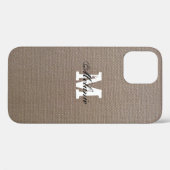 Monogram パーソナライズされた burlap iPhone 12ケース Case-Mate iPhoneケース (裏面 (横))