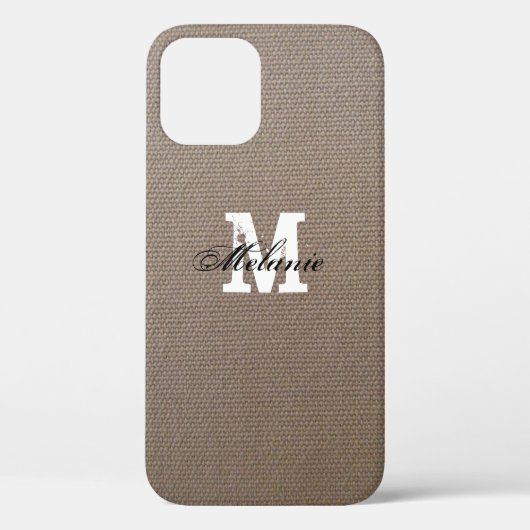 Monogram パーソナライズされた burlap iPhone 12ケース Case-Mate iPhoneケース (裏面)