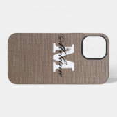 Monogram パーソナライズされた burlap iPhone 12ケース iPhoneケース (裏面横)