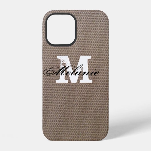 Monogram パーソナライズされた burlap iPhone 12ケース iPhoneケース (裏面)