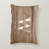 Monogram モダン 素朴 Family NameヴィンテージWood アクセントクッション (裏面(縦))